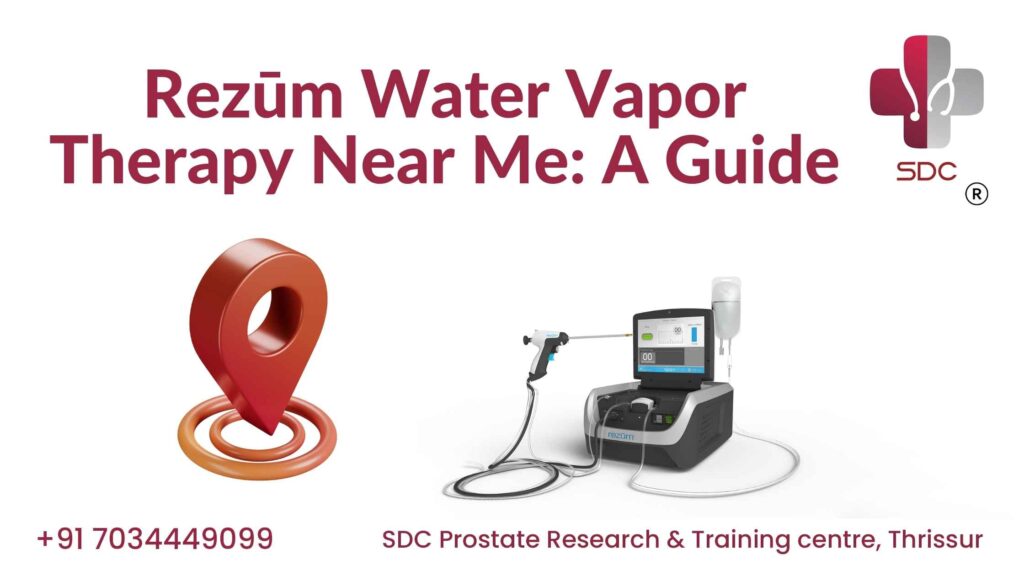 A patient discussing Rezūm water vapor therapy with a urologist in a professional clinic setting.