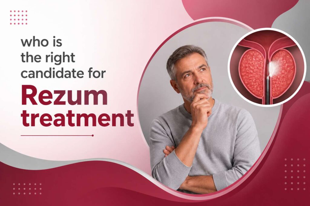 Illustration showing who is the right candidate for Rezum treatment for benign prostatic hyperplasia (BPH).
