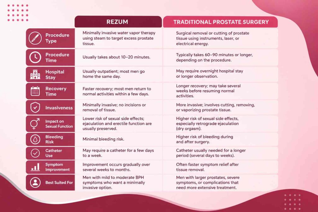 Rezum vs traditional prostate surgery comparison for BPH treatment